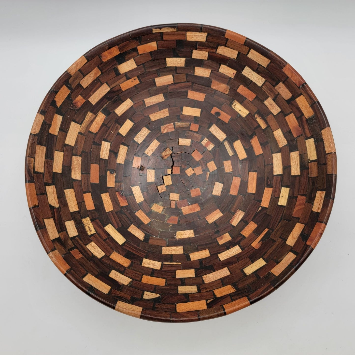 Large Vintage Global Views Mosaic Wood Tripod Bowl