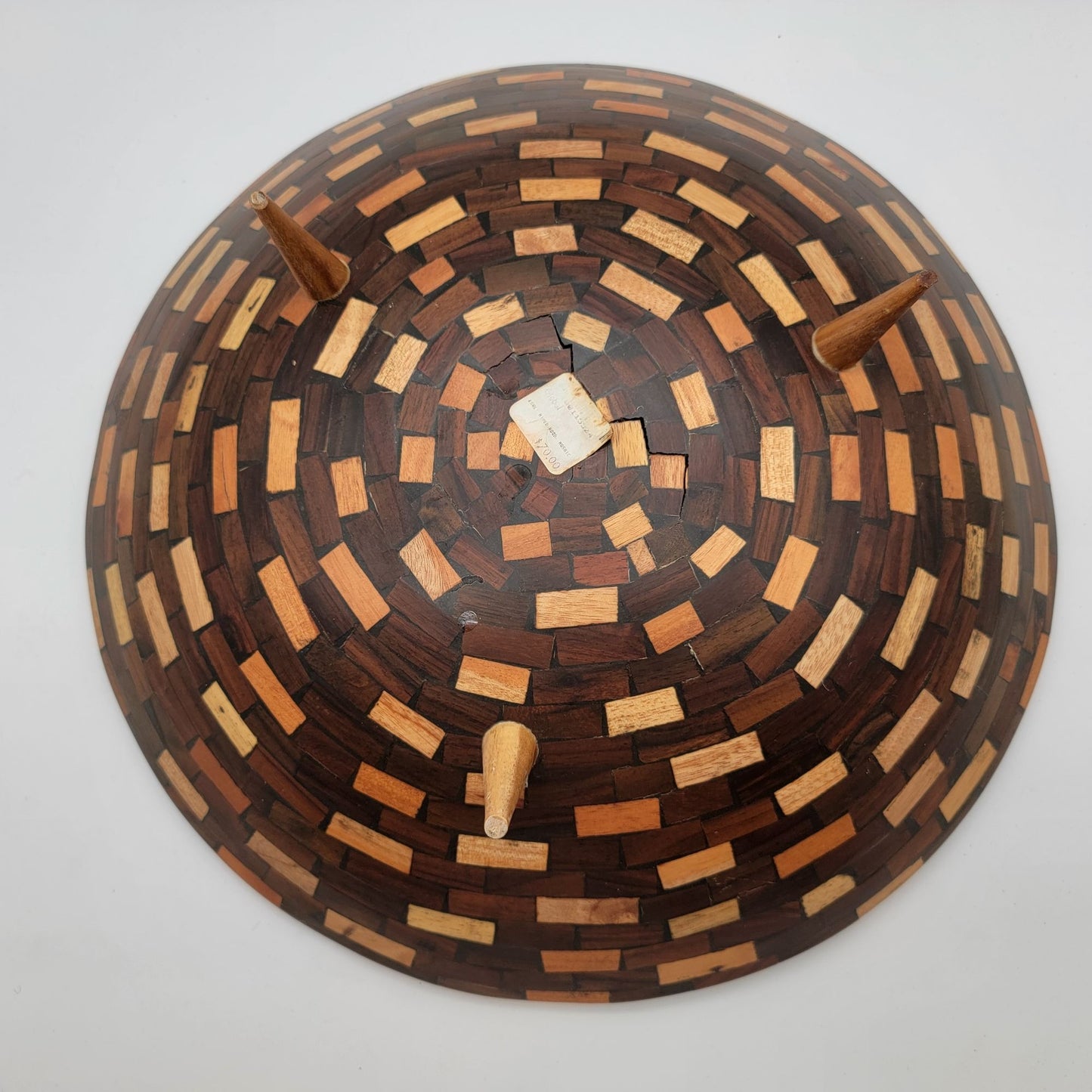 Large Vintage Global Views Mosaic Wood Tripod Bowl