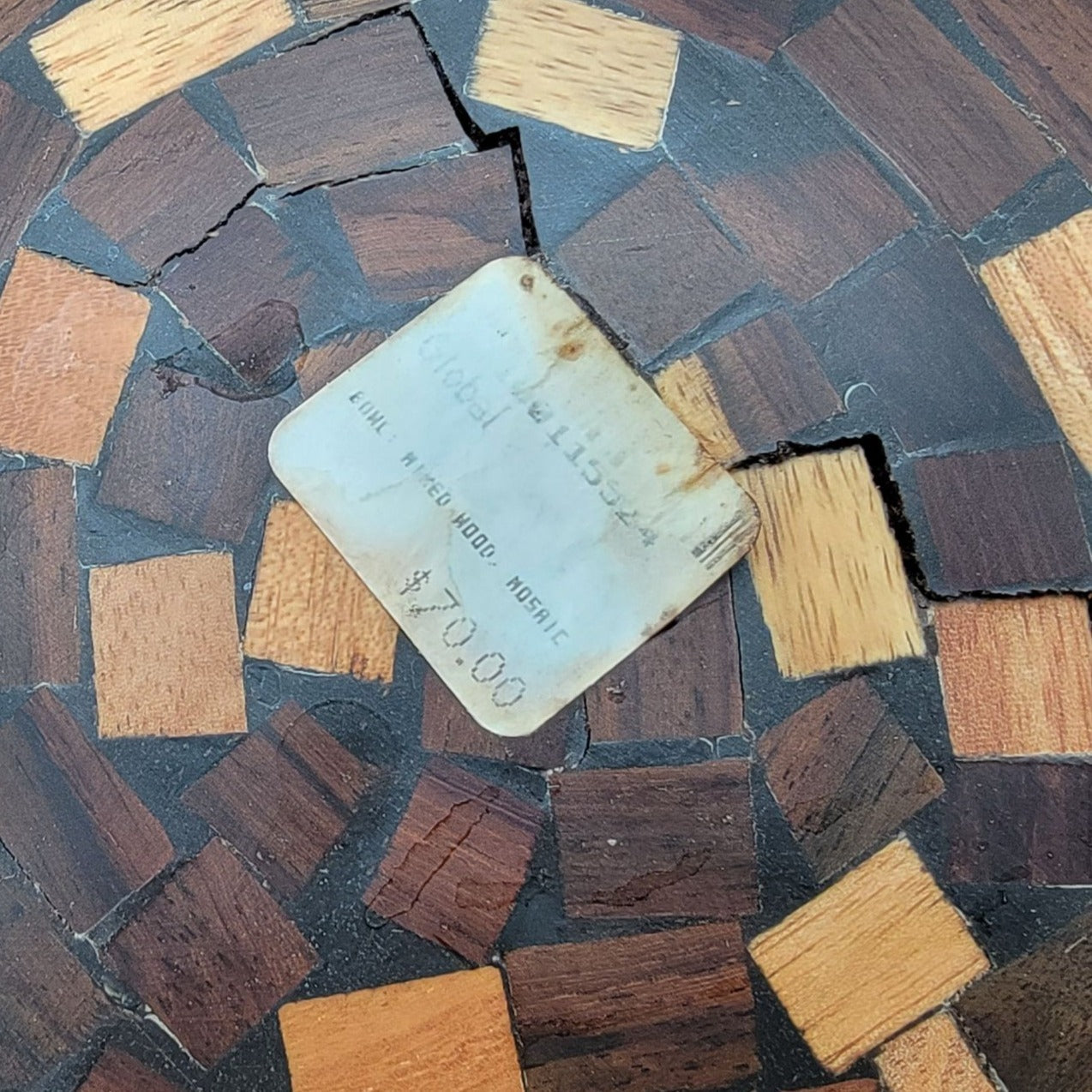 Large Vintage Global Views Mosaic Wood Tripod Bowl