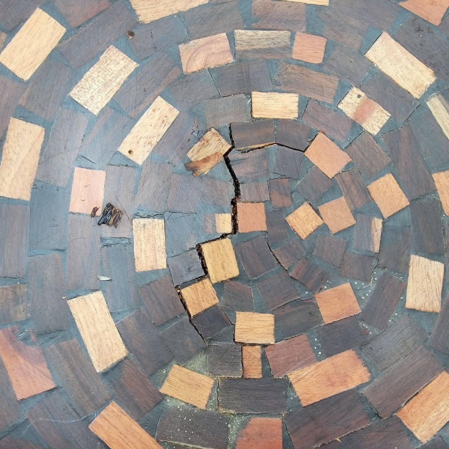 Large Vintage Global Views Mosaic Wood Tripod Bowl