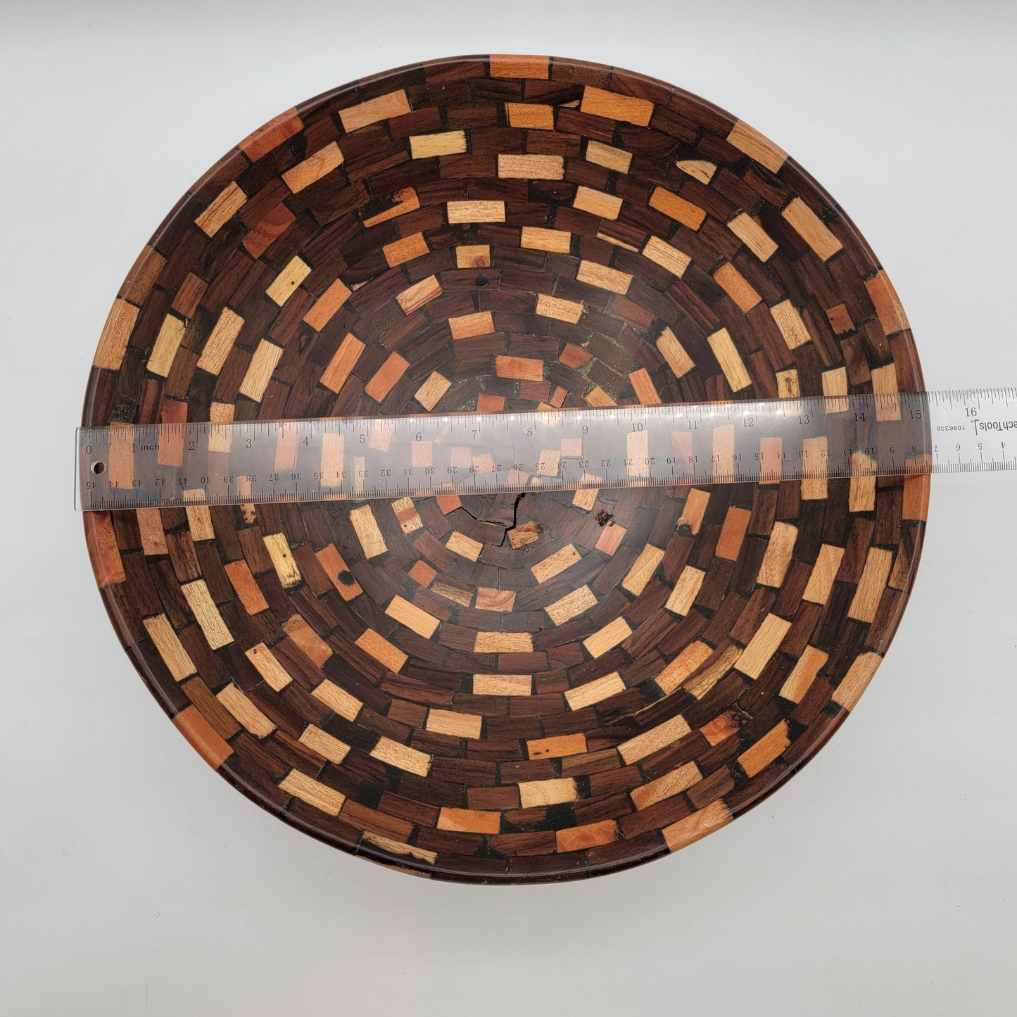 Large Vintage Global Views Mosaic Wood Tripod Bowl