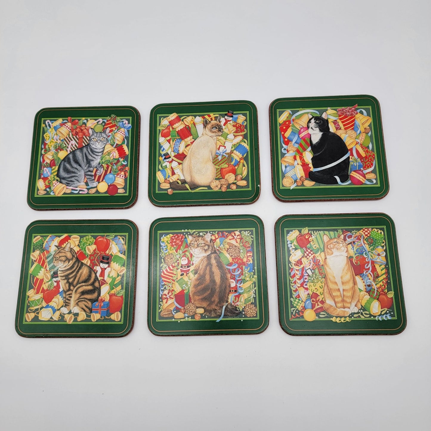 Pimpernel Christmas Cat Coasters Set Of 6 Cork Back