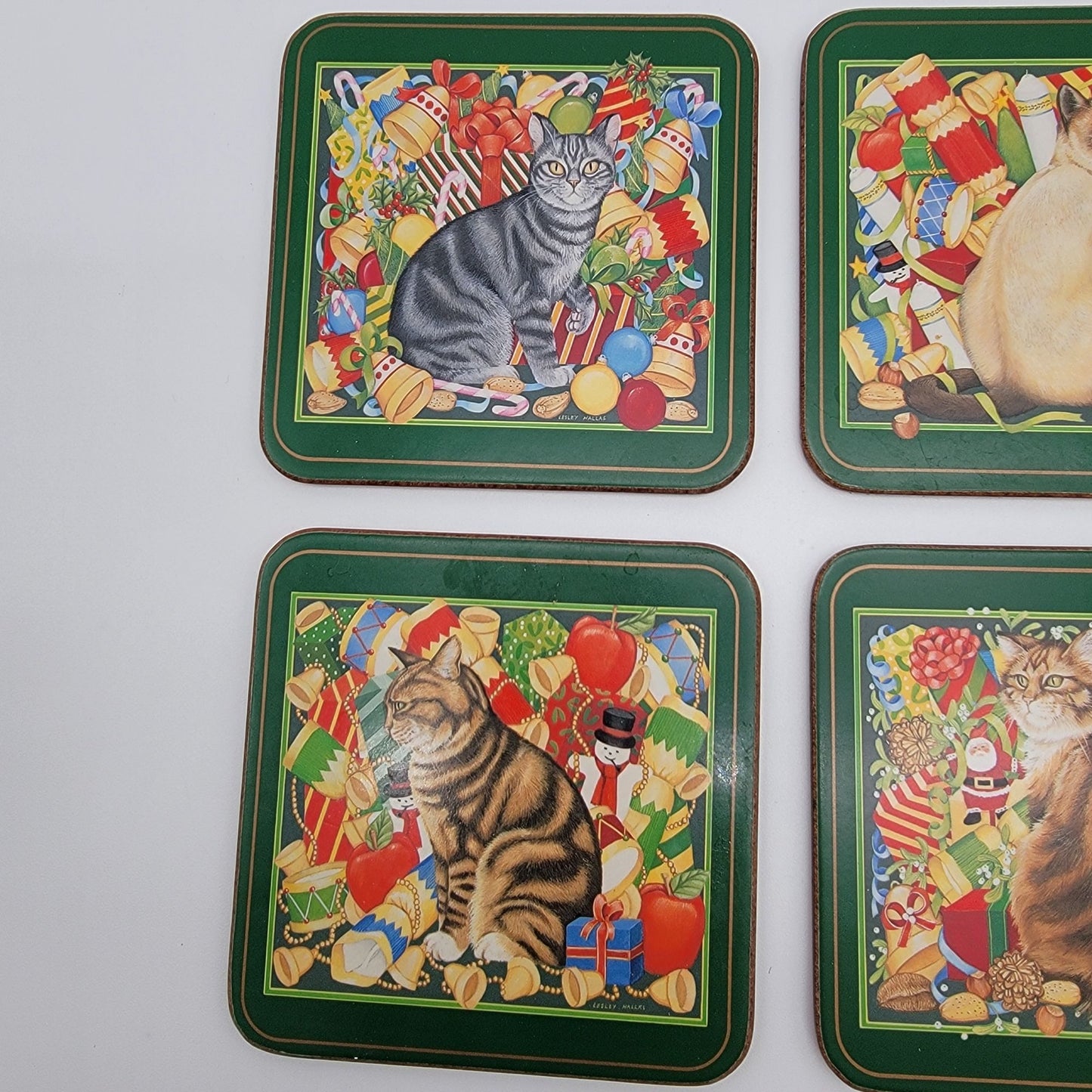Pimpernel Christmas Cat Coasters Set Of 6 Cork Back