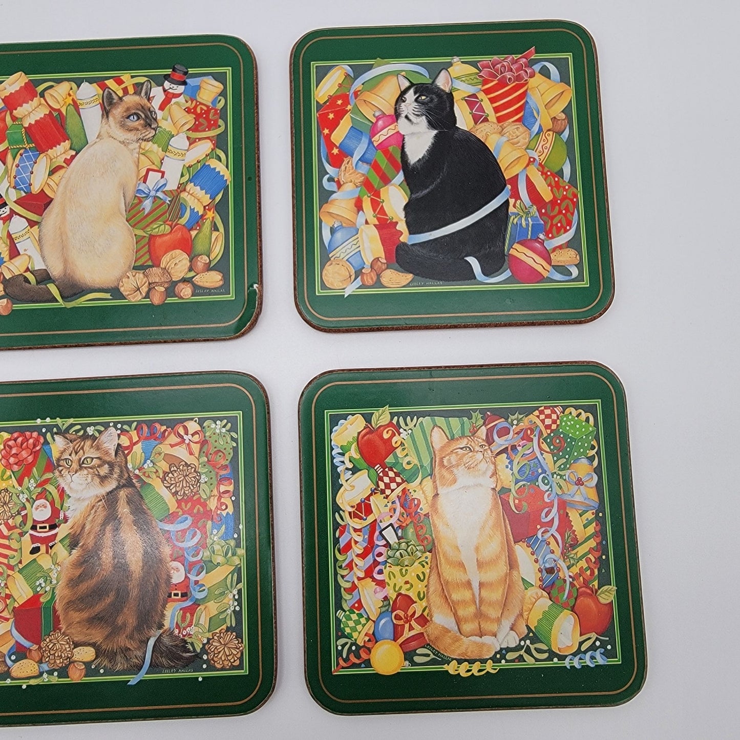 Pimpernel Christmas Cat Coasters Set Of 6 Cork Back