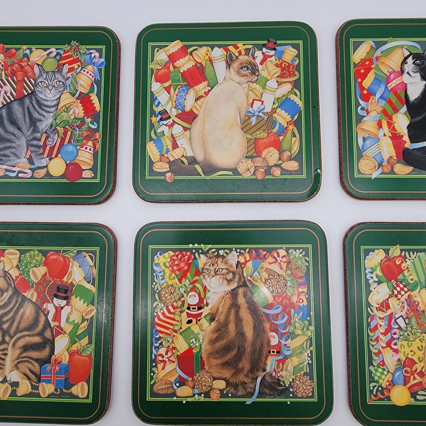 Pimpernel Christmas Cat Coasters Set Of 6 Cork Back