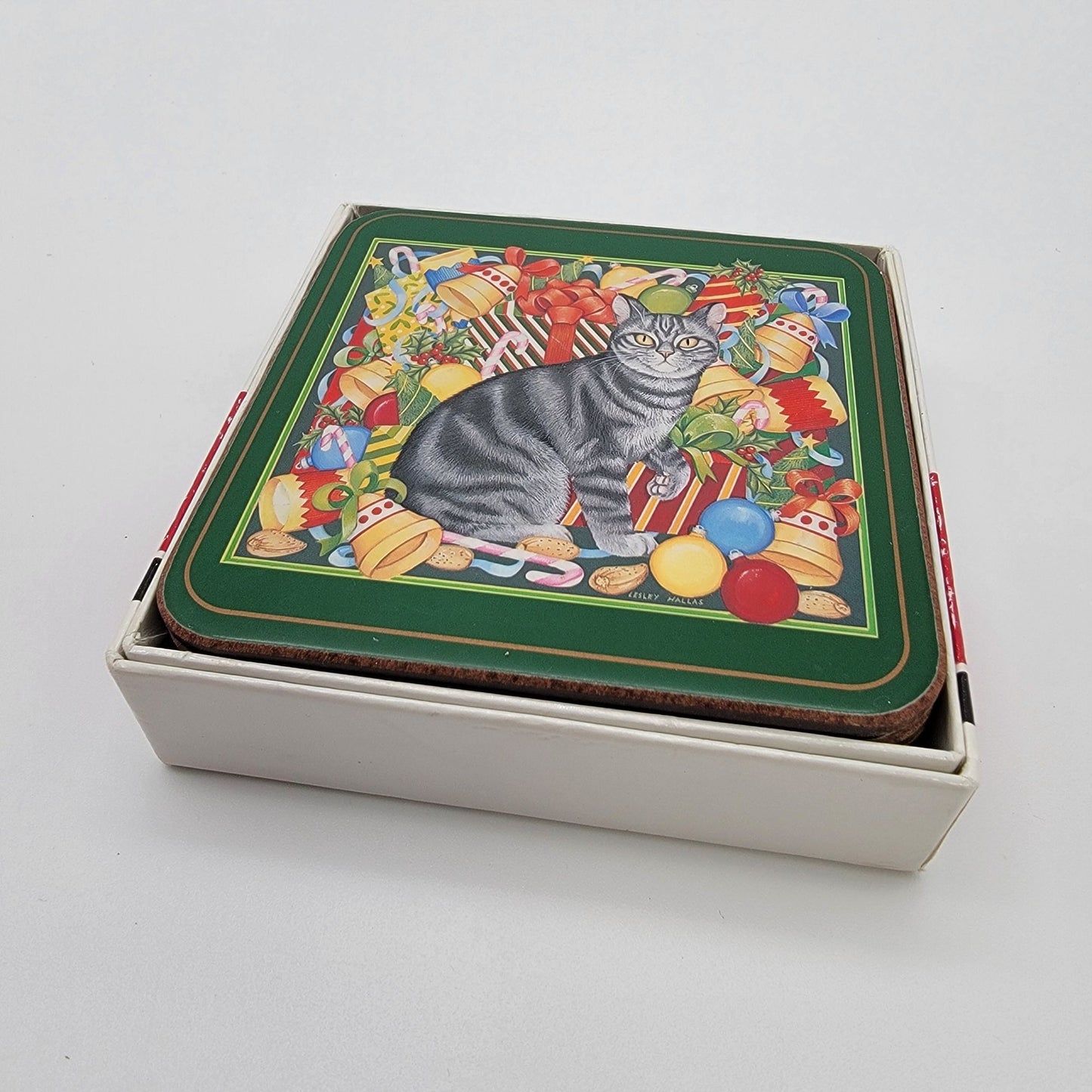 Pimpernel Christmas Cat Coasters Set Of 6 Cork Back