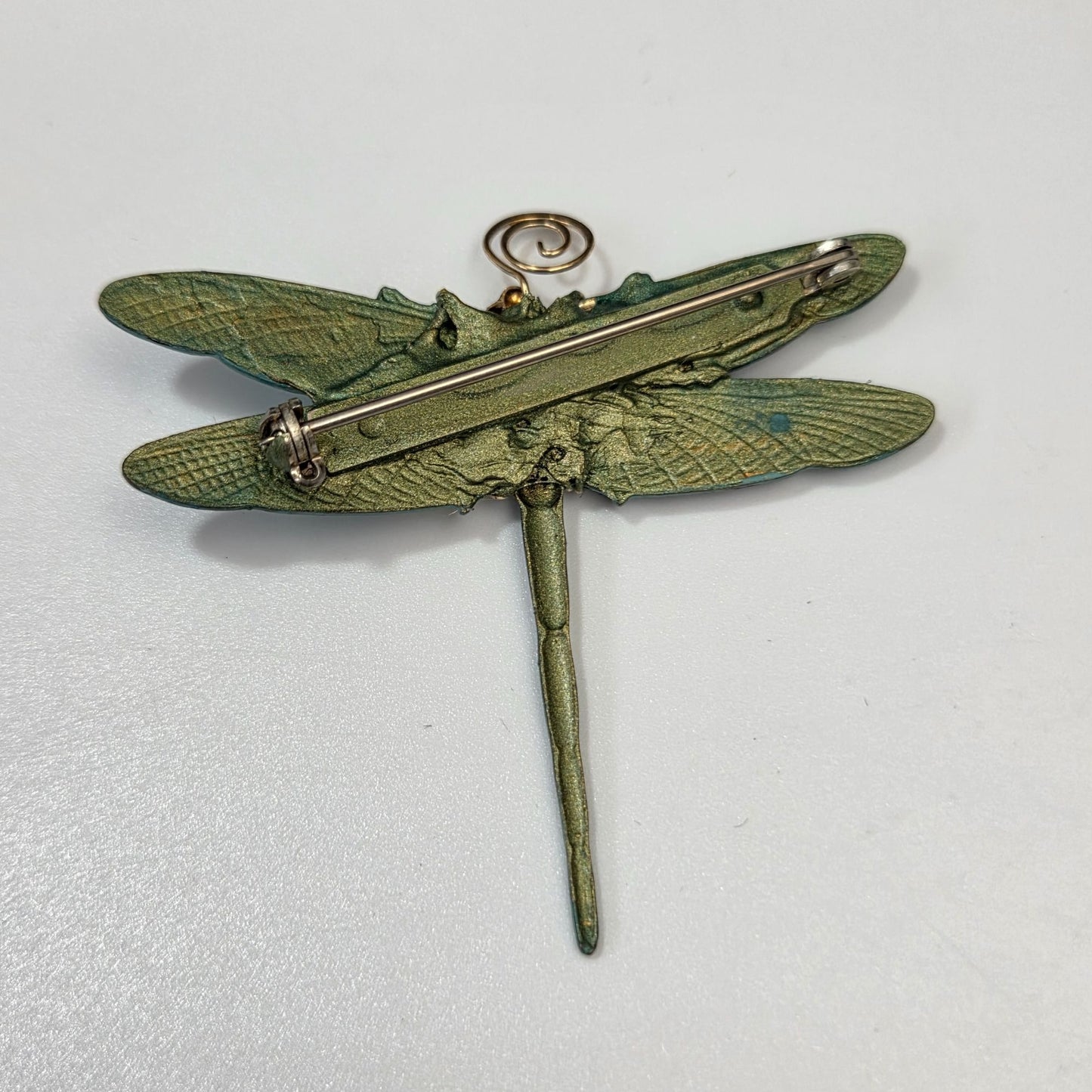 Artisan Dragonfly Brooch  With Iridescent Foil Wings