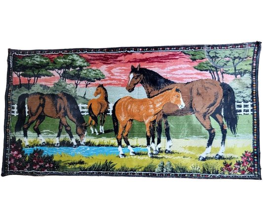 Vintage Horses Velvet Tapestry Wall Art