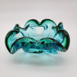 Vintage Mid Century Murano Sommerso Blue Green Art Glass Bowl Ashtray