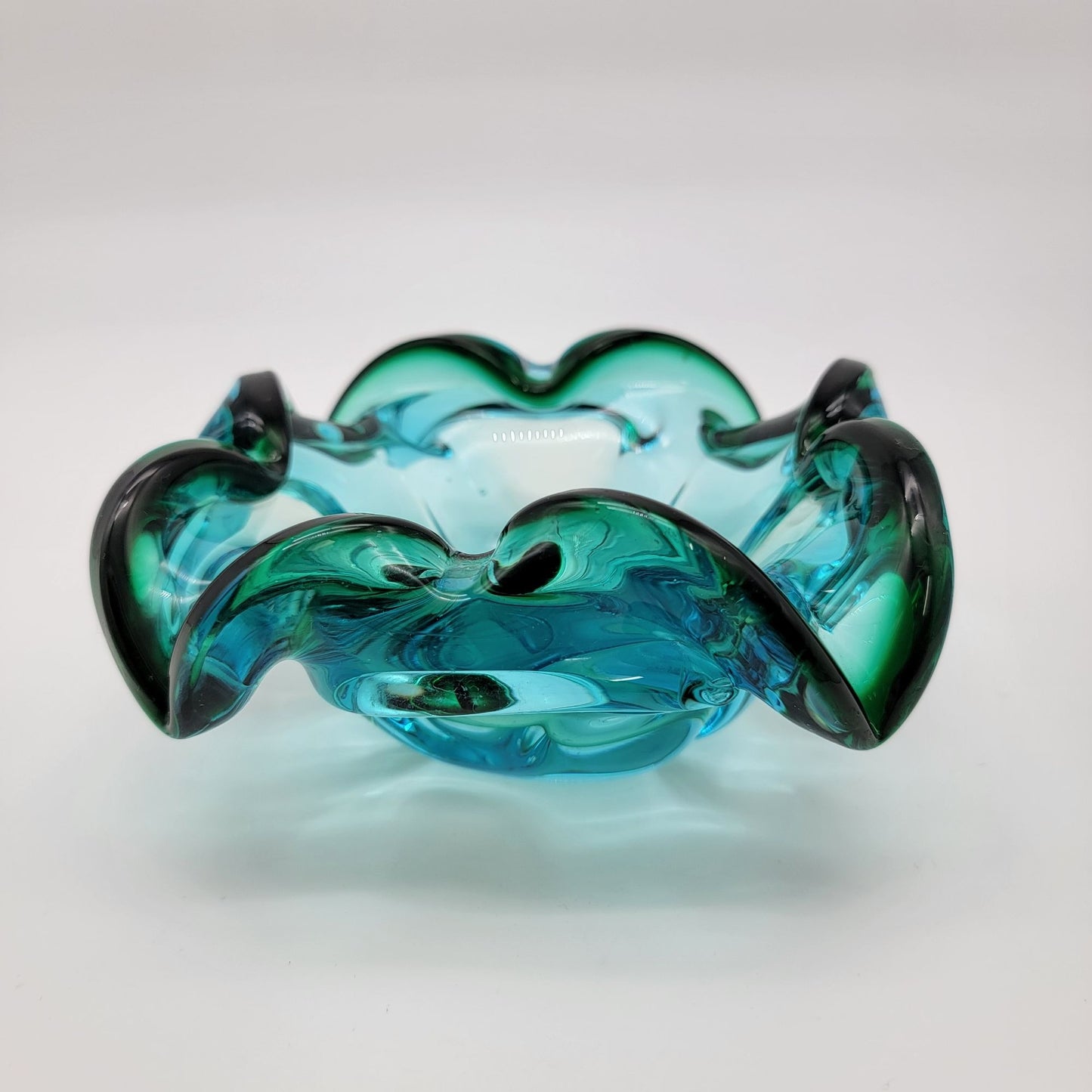Vintage Mid Century Murano Sommerso Blue Green Art Glass Bowl Ashtray