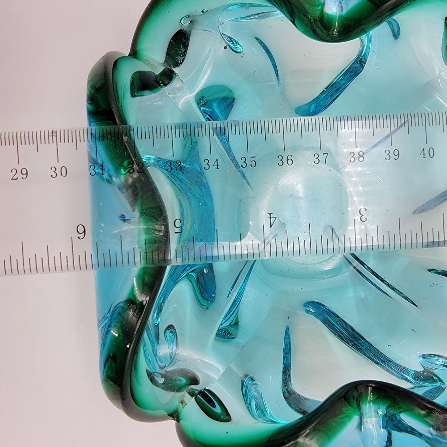 Vintage Mid Century Murano Sommerso Blue Green Art Glass Bowl Ashtray