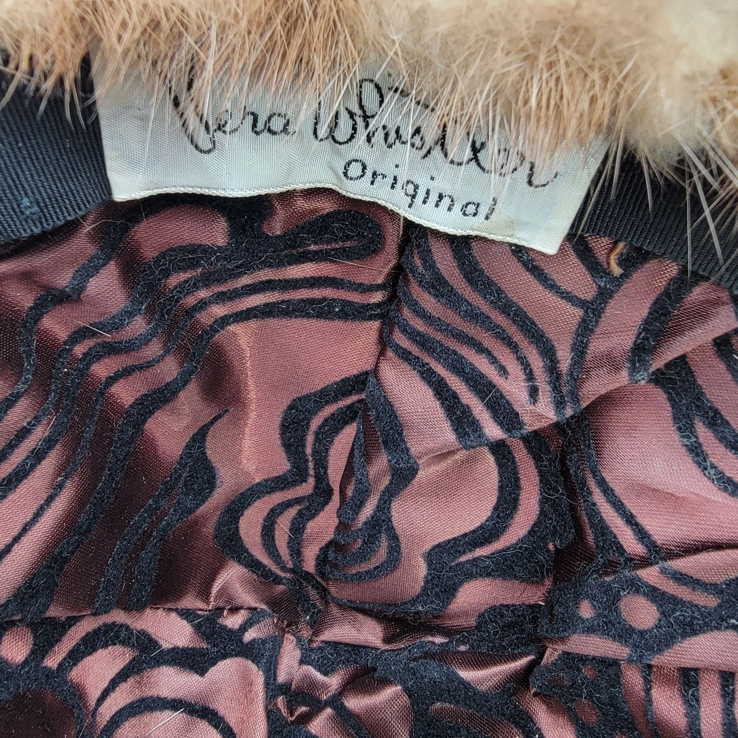 Vintage Vera Whistler Mink Fur Cloche Hat With Original Pink & White Striped Hat Box