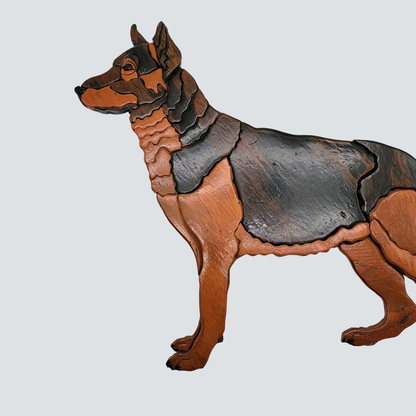 Vintage Intarsia Wood German Shepherd Wall Art