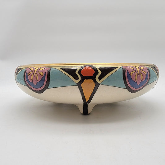 Art Deco Czecho-Slovakia Earthenware Peasant Ware Footed Bowl