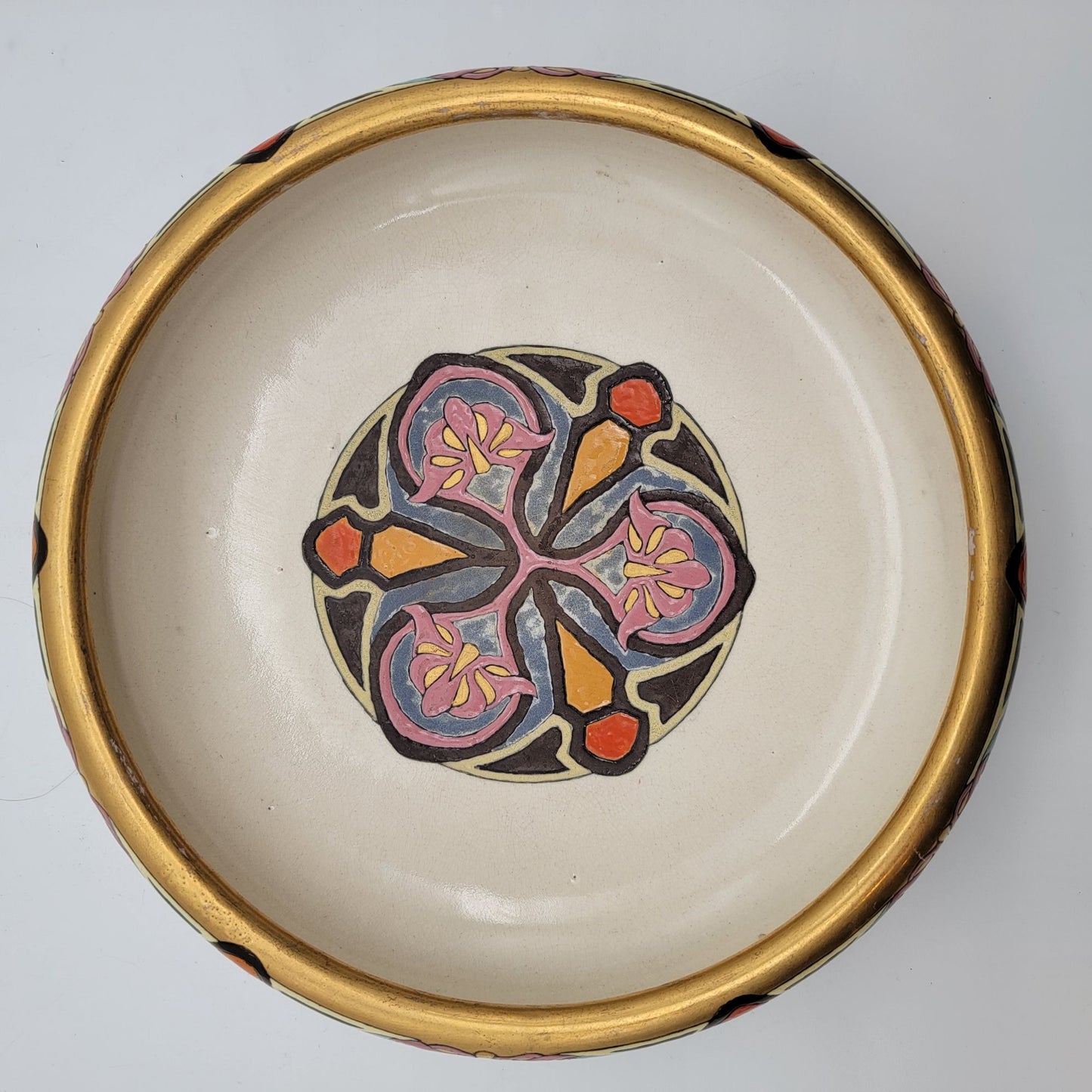 Art Deco Czecho-Slovakia Earthenware Peasant Ware Footed Bowl