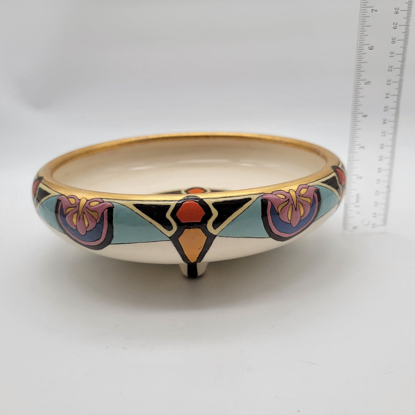 Art Deco Czecho-Slovakia Earthenware Peasant Ware Footed Bowl
