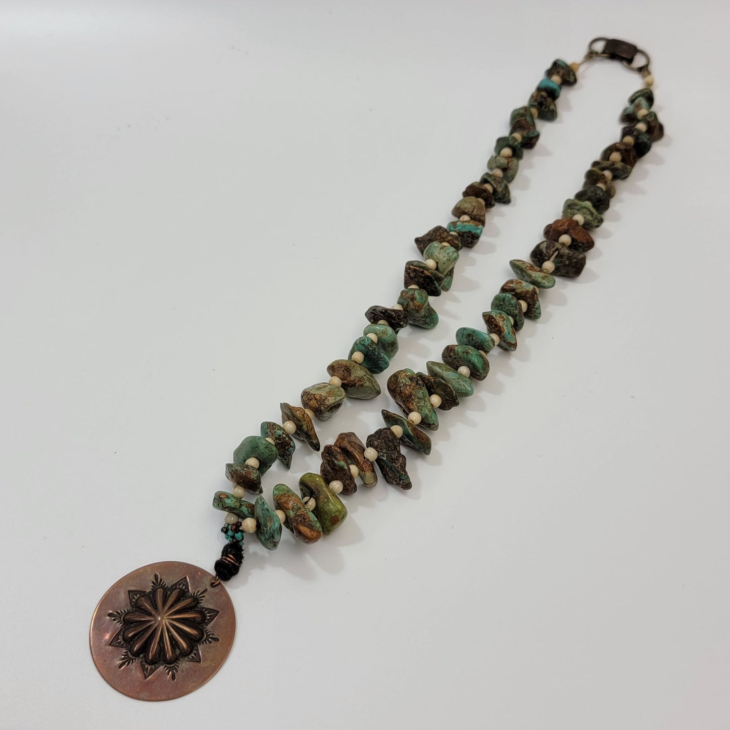 Vintage Royston Turquoise Nugget Necklace with Copper Sunburst Pendant