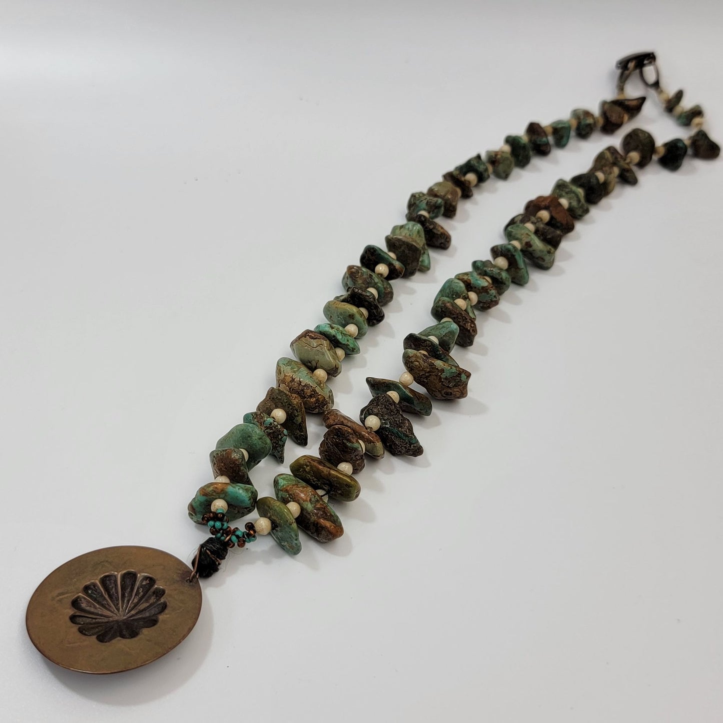 Vintage Royston Turquoise Nugget Necklace with Copper Sunburst Pendant