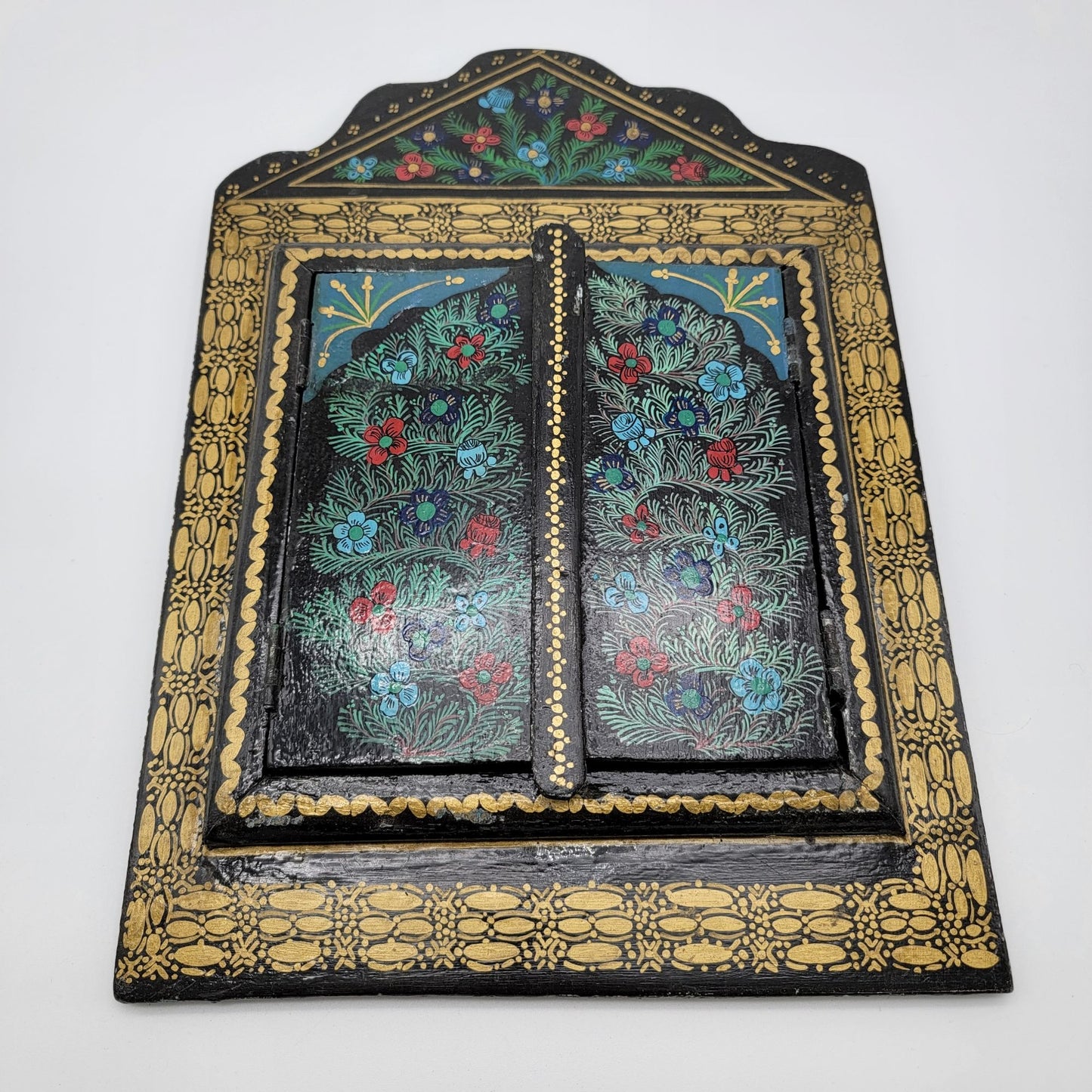 Vintage Hand-Painted Moroccan Wooden Mirror