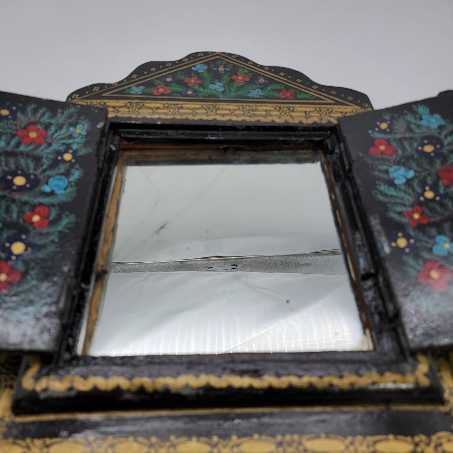 Vintage Hand-Painted Moroccan Wooden Mirror