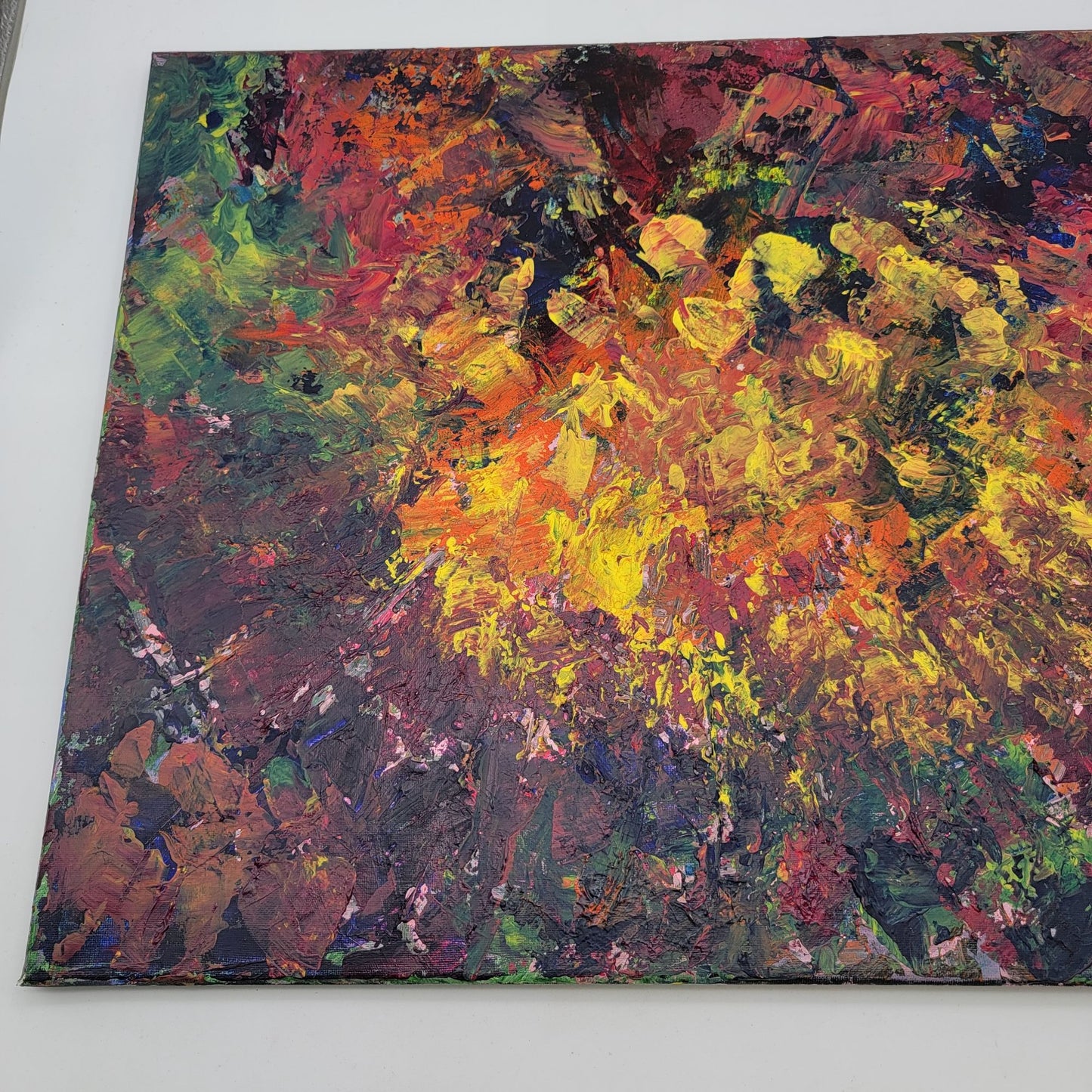 Original Abstract Impasto Painting Signed June Lowe 2019 Vibrant Colors