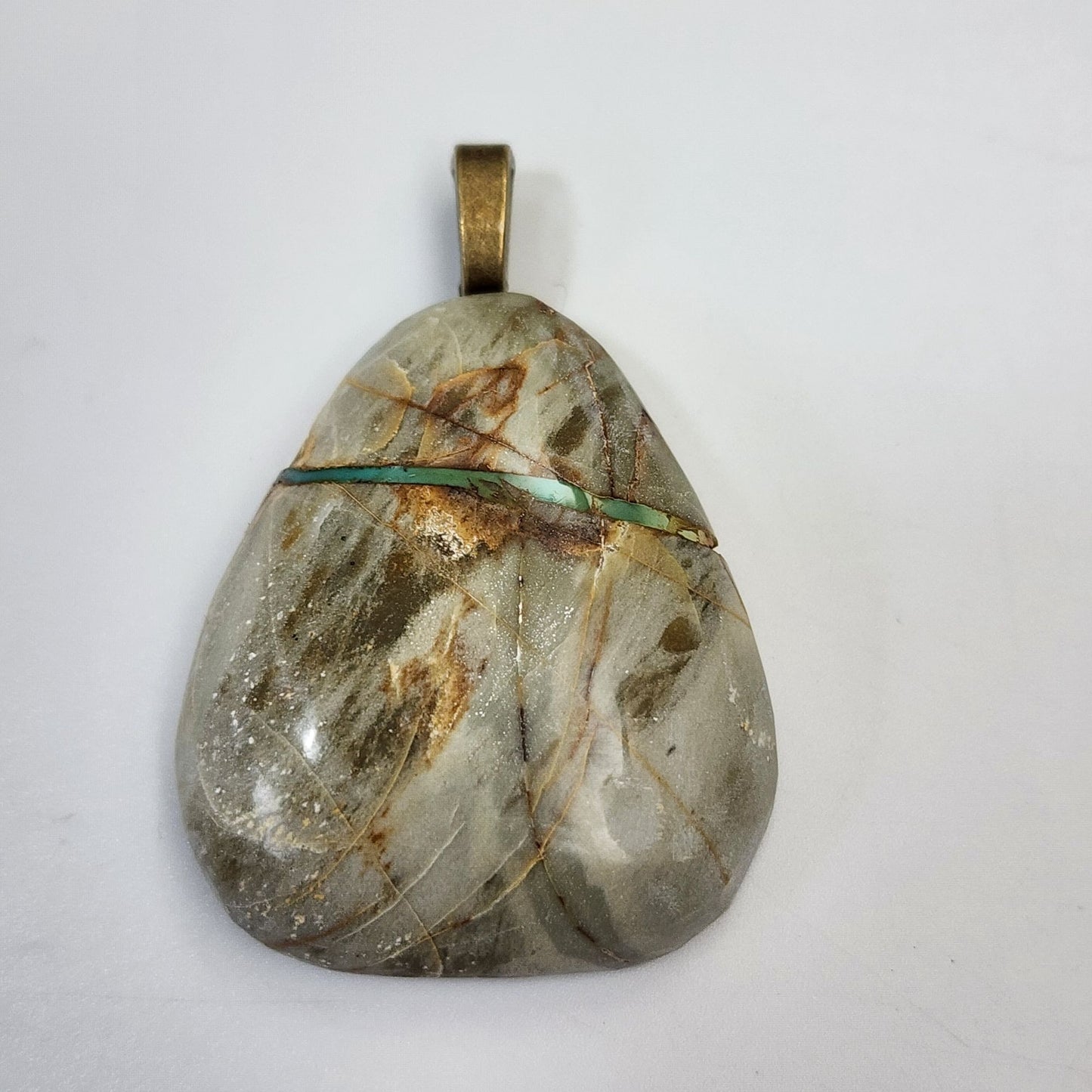 Artisan Royston Ribbon Turquoise Gemstone Cabochon Pendant