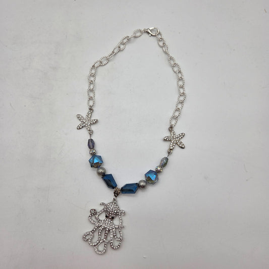 OOAK Handmade Rhinestones Octopus Pendant Beaded Necklace