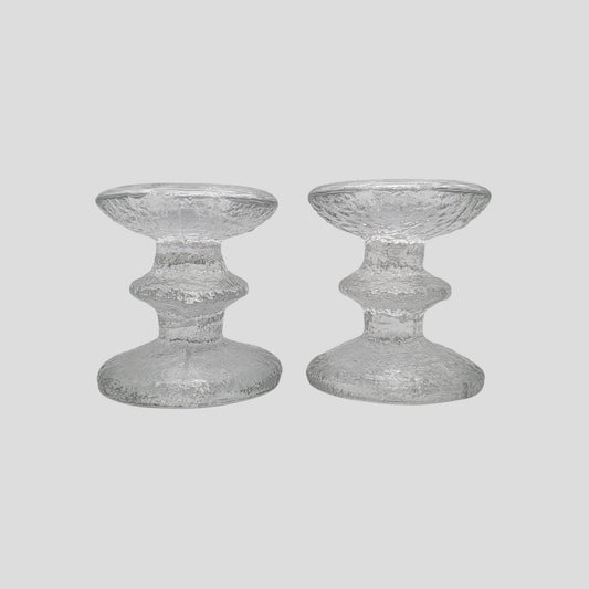 Vintage Timo Sarpaneva Iittala Festivo Glass Candle Holders Set of 2 Made in Finland