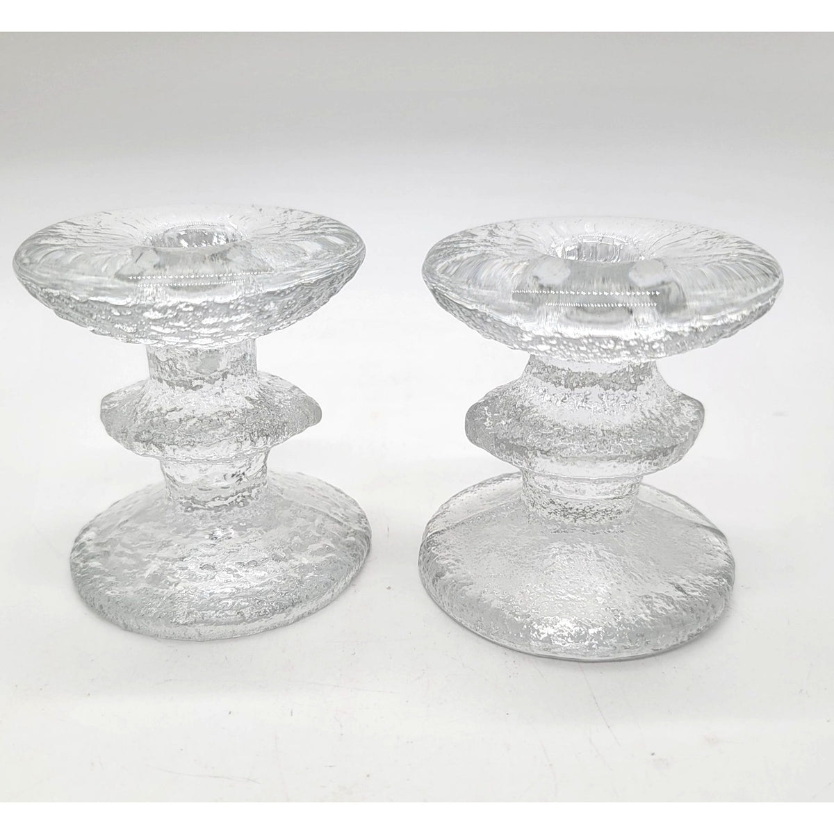 Vintage Timo Sarpaneva Iittala Festivo Glass Candle Holders Set of 2 Made in Finland