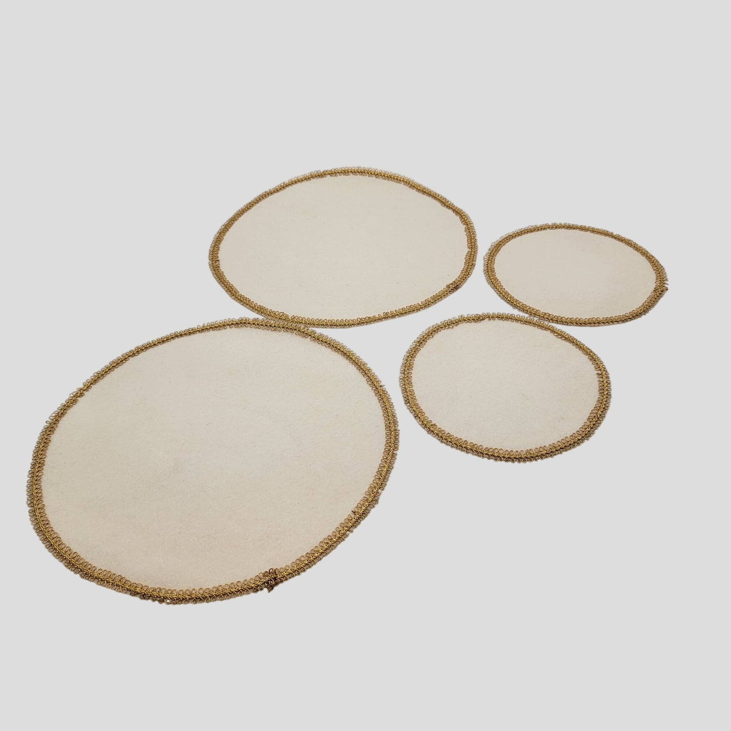 Vintage 1970s Gold Metallic Trim Kitschy Holiday Felt Placemats & Doily Set - 4pcs