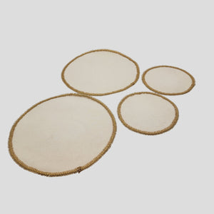 Vintage 1970s Gold Metallic Trim Kitschy Holiday Felt Placemats & Doily Set - 4pcs