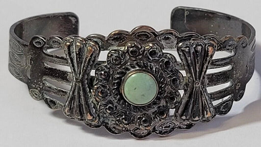 Fred Harvey Era Coin Silver Turquoise Cuff Bracelet
