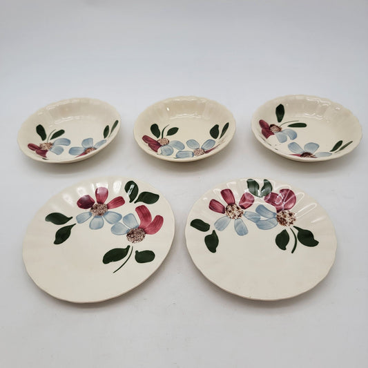 Blue Ridge Pottery Hand-Painted Floral Plates & Bowls Set Of 5