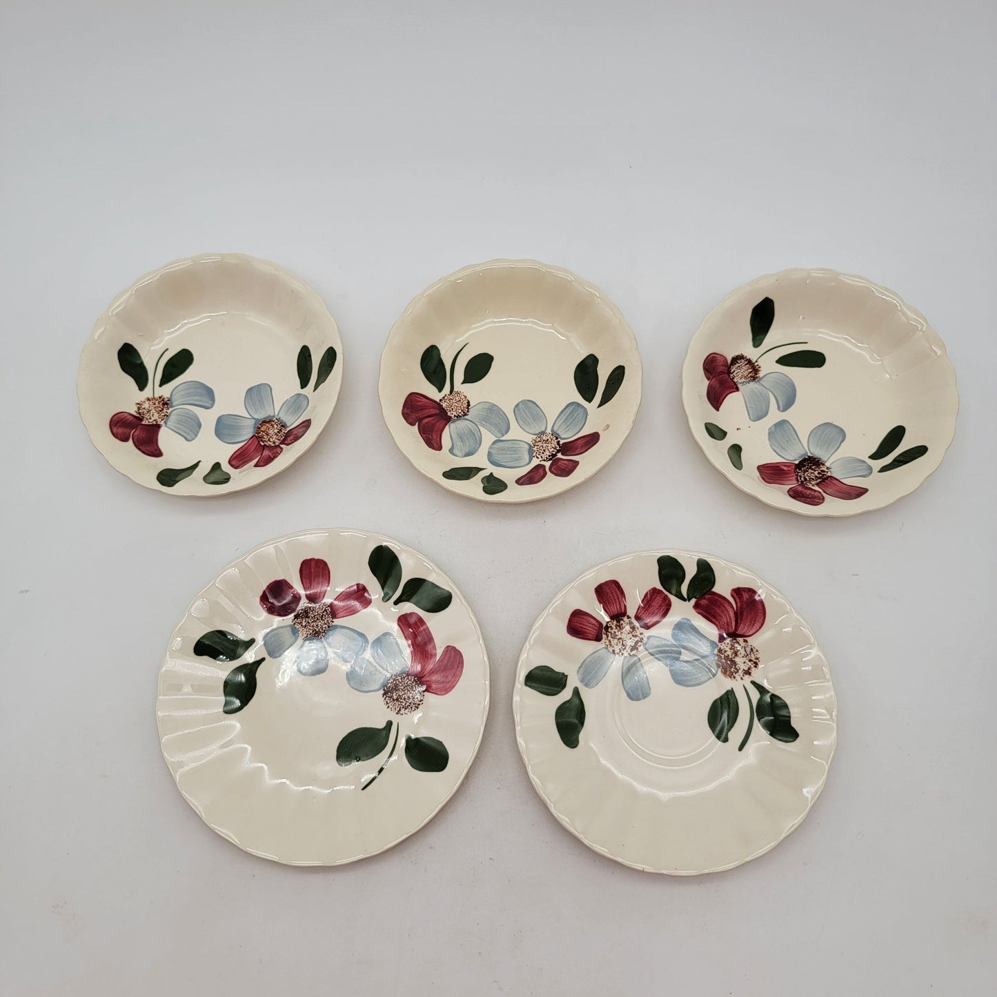 Blue Ridge Pottery Hand-Painted Floral Plates & Bowls Set Of 5