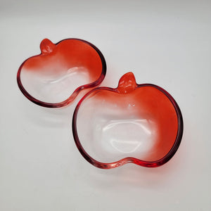 Pair of Vintage Red Flashed Glass Apple Bowls