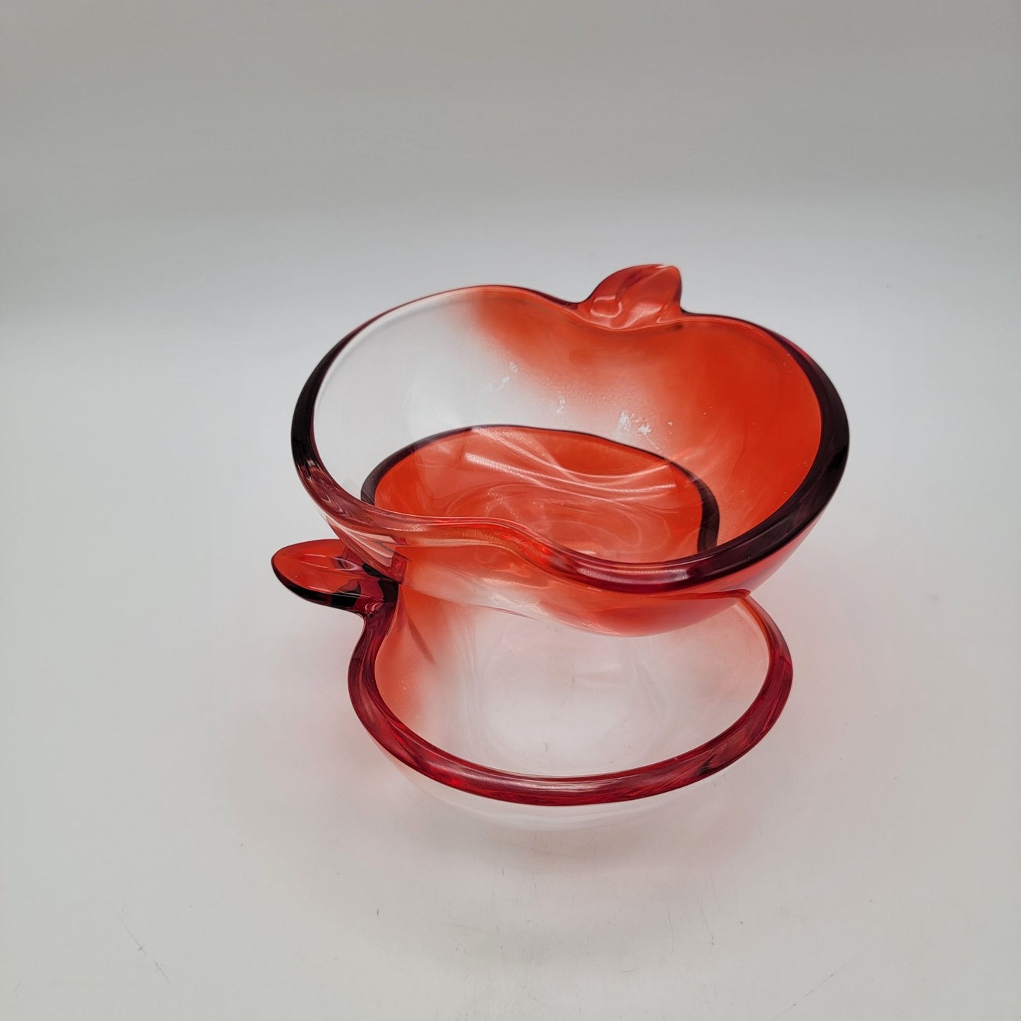 Pair of Vintage Red Flashed Glass Apple Bowls