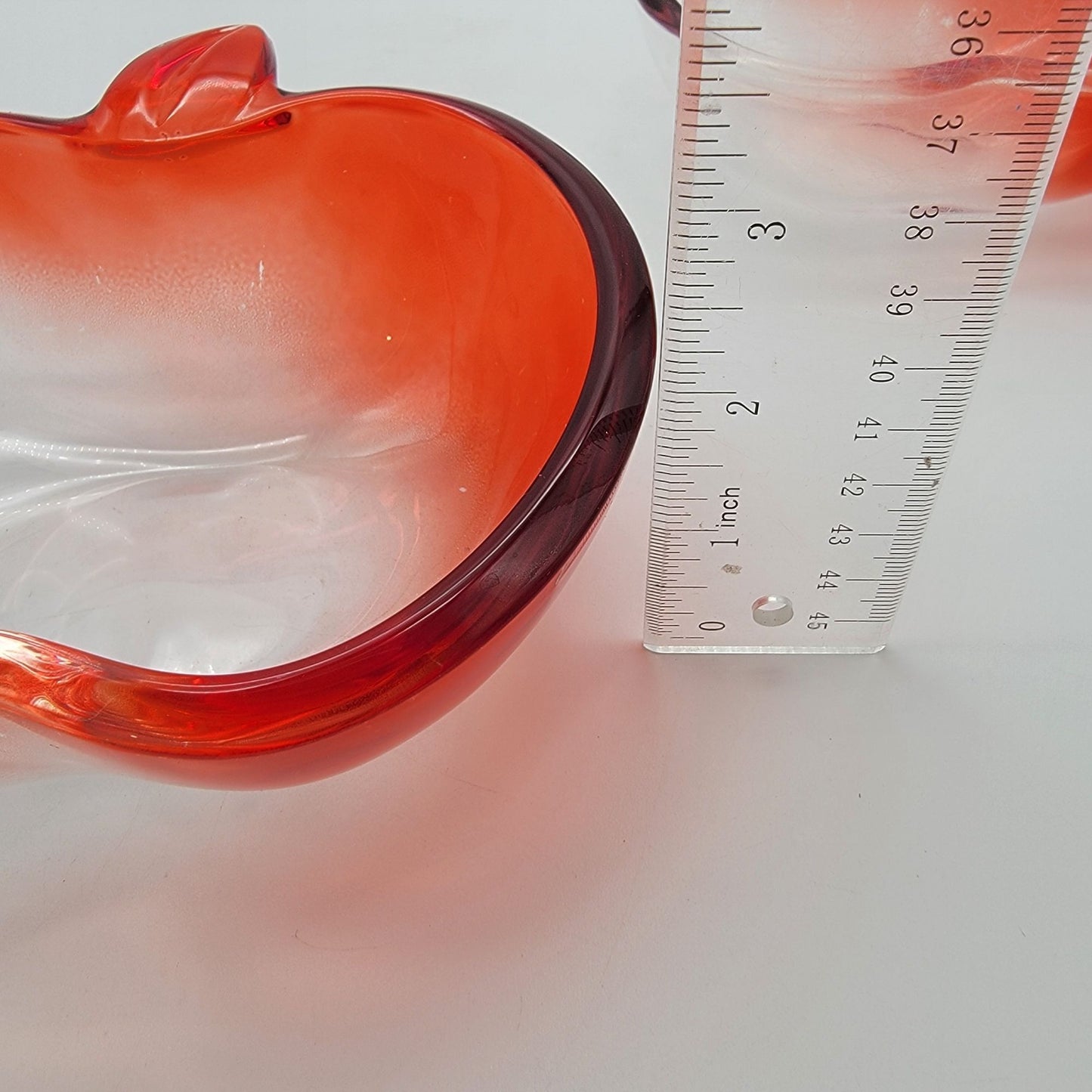 Pair of Vintage Red Flashed Glass Apple Bowls