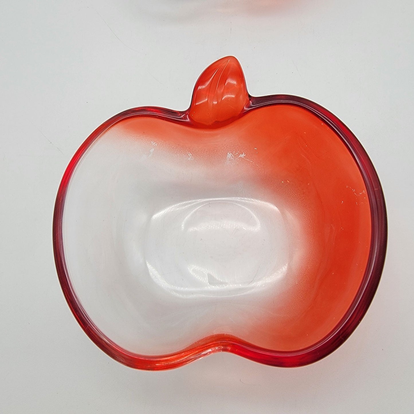 Pair of Vintage Red Flashed Glass Apple Bowls