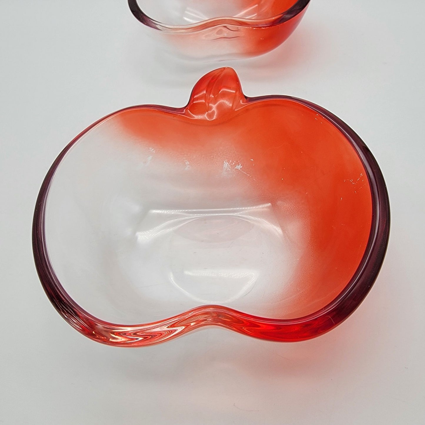 Pair of Vintage Red Flashed Glass Apple Bowls