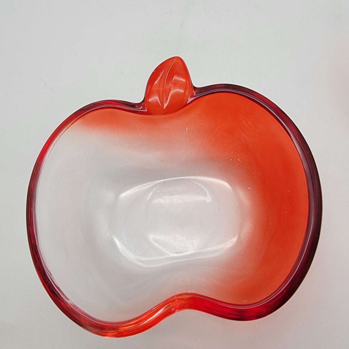 Pair of Vintage Red Flashed Glass Apple Bowls