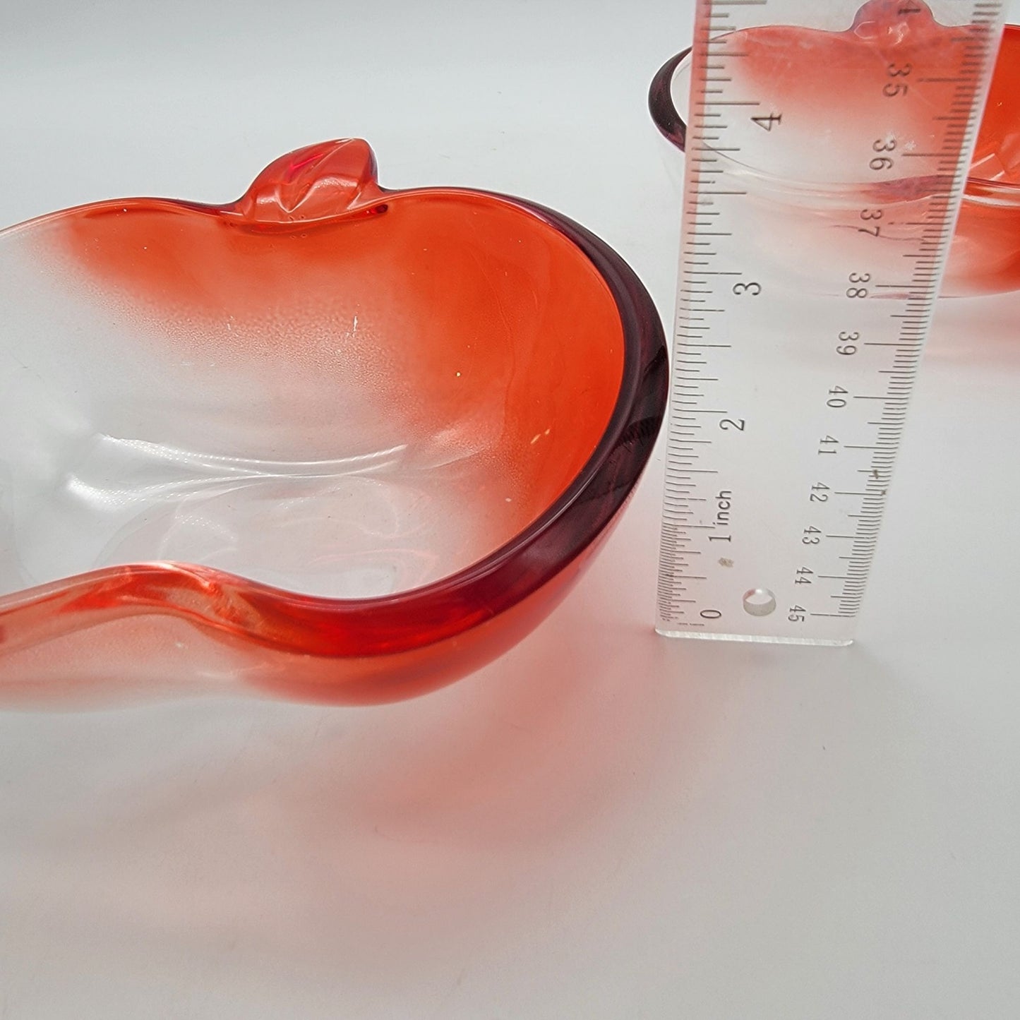 Pair of Vintage Red Flashed Glass Apple Bowls
