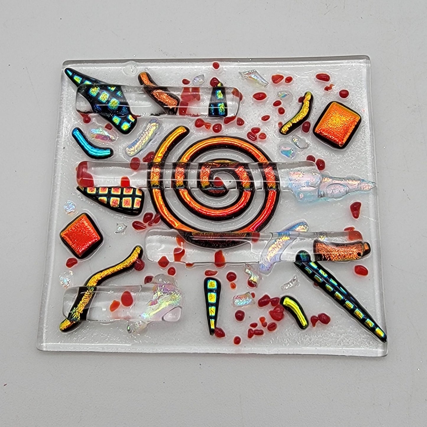 Fused Dichroic Glass Square Single Coaster Art