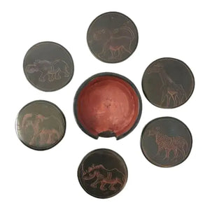 African Animals Carved Stone Coasters- 7 Pieces