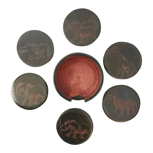 African Animals Carved Stone Coasters Set