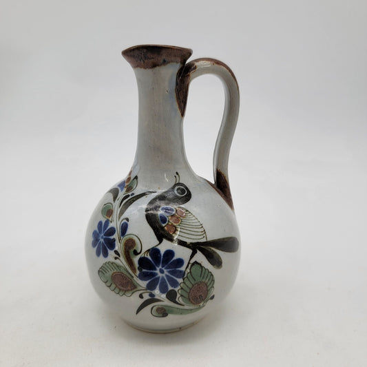 Vintage F. Silva Mexico Tonala Pottery Pitcher With Bird