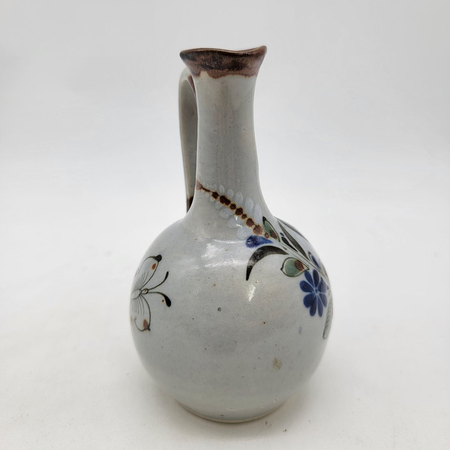 Vintage F. Silva Mexico Tonala Pottery Pitcher With Bird