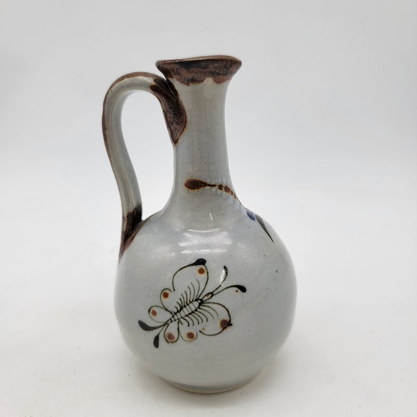 Vintage F. Silva Mexico Tonala Pottery Pitcher With Bird
