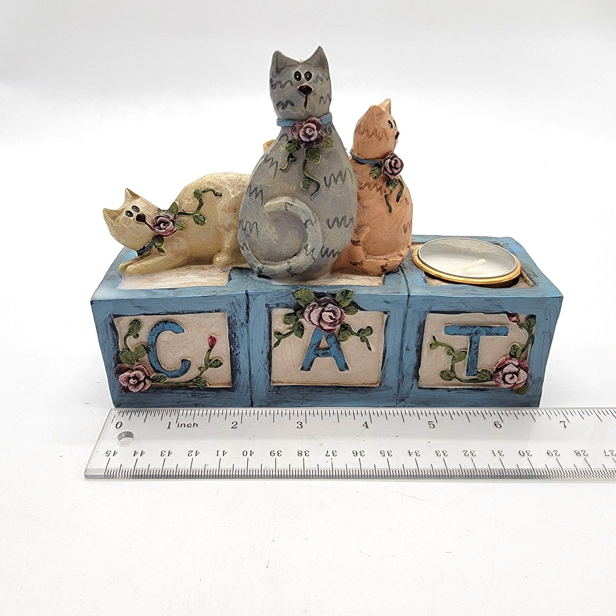 Vintage Cat Block Candle Holder