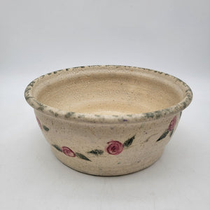 Vintage 1996 Handcrafted Stoneware Bowl With Roses