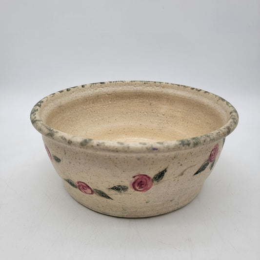 Vintage 1996 Handcrafted Stoneware Bowl With Roses